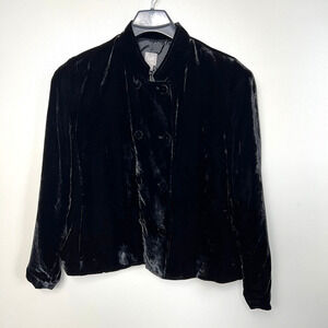 NWT J. Jill Silk Blend Velvet Jacket Mandarin Collar Black Size Women Petite XL